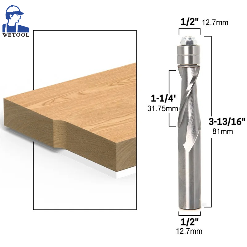 Cnc Bits - 1/2インチ 12mm シャンク フラッシュトリム 超硬ソリッドスパイラルルータービット 木工用