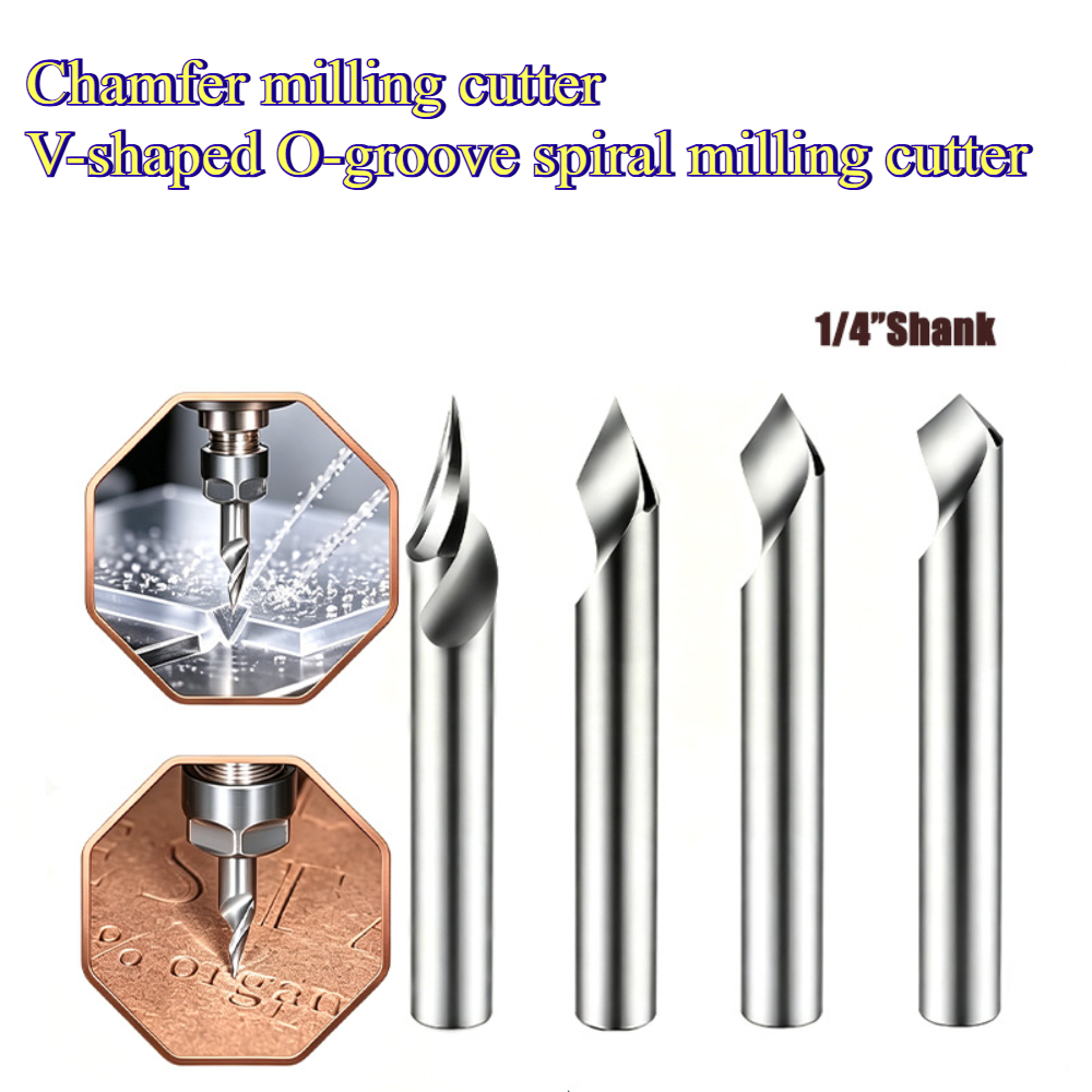 Cnc Bits - V型スパイラルCNCルータービット、1/4インチシャンク、カーバイド製、V溝・O溝用、スパイラルミリングカッター、木材彫刻・面取り・彫刻用工具