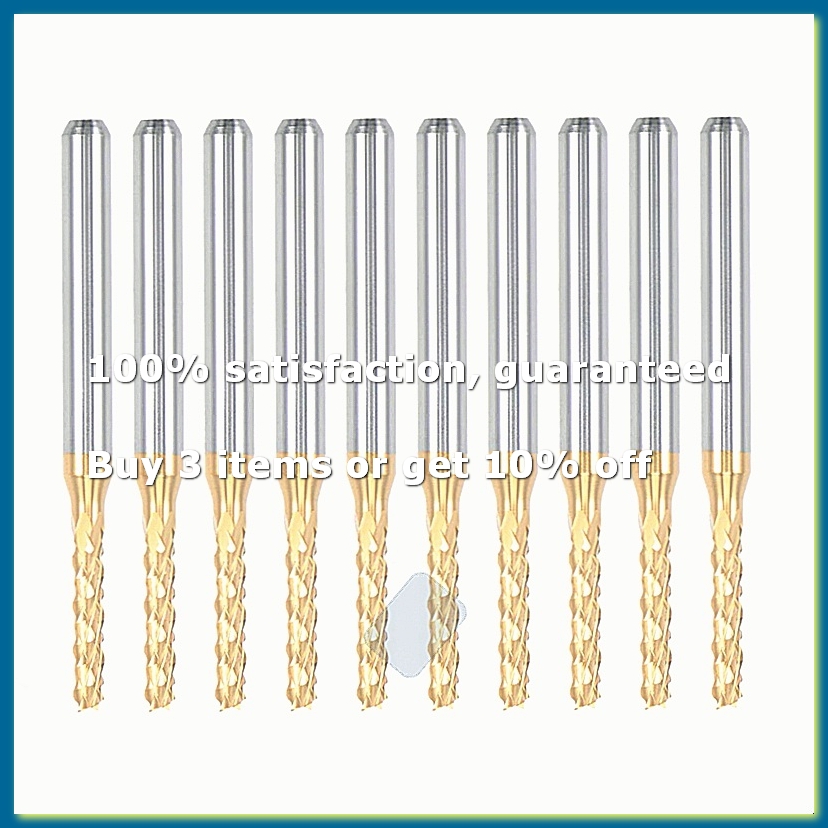 End Mill - 10個入り チタンコーティング超硬エンドミル 彫刻フライスカッター CNCルータービット PCBマシン用、1/8インチシャンク 2mm-A62I