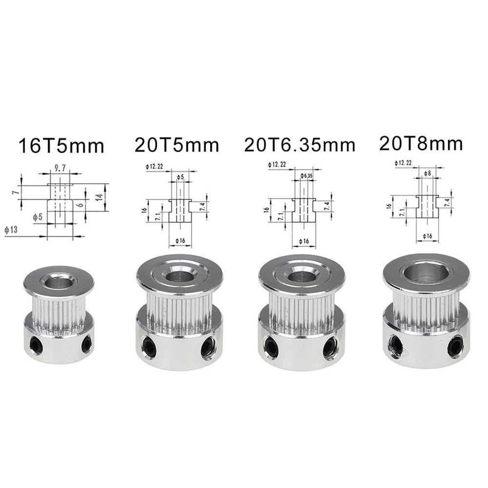 Gt2 Belt - 3Dプリンター用GT2アルミタイミングプーリー 16/20歯 ボア径5mm & 8mm 6mm幅オープンタイミングベルト対応