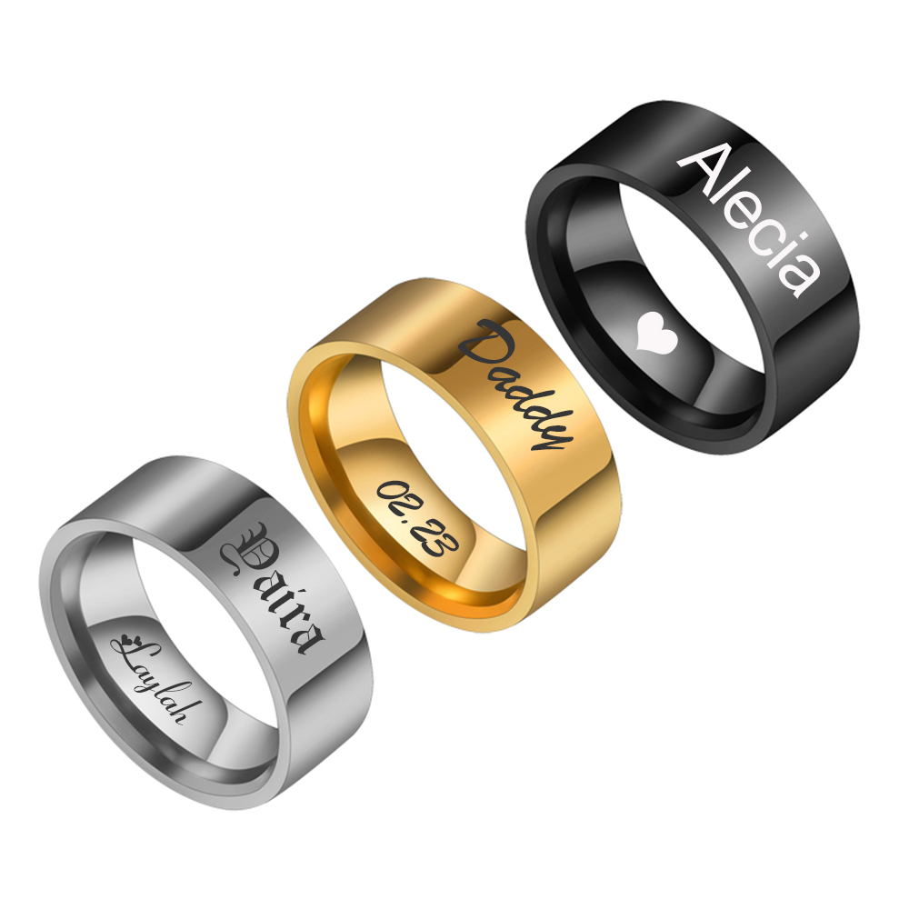 Coupling 8Mm - パーソナライズされた刻印入り名前・日付入り8mmパンクリング、カップル、女性、男性向けステンレス製結婚指輪、婚約指輪、クリスマスギフト、アニロス