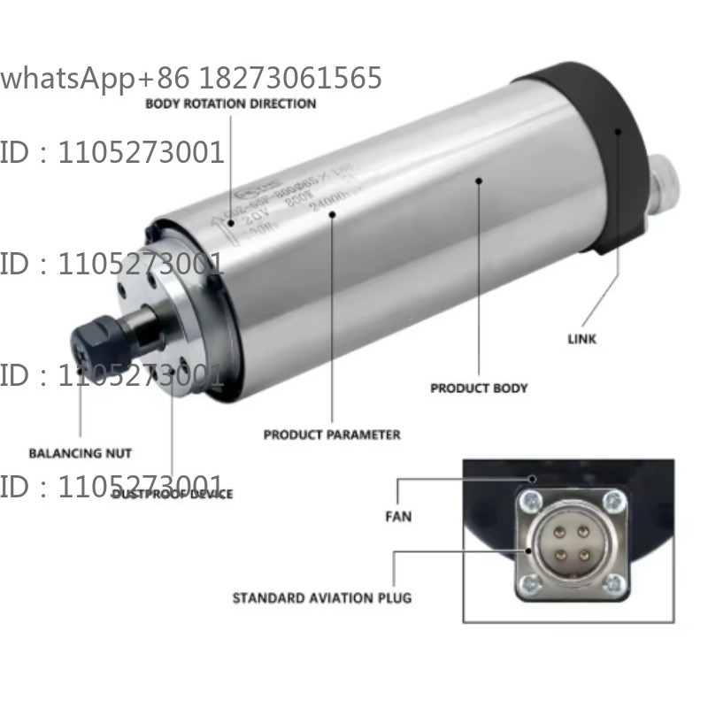 Spindle Motor - 24000RPMの円筒型水冷スピンドルモーター、800W、ER11、CNCフライス盤用高速駆動部品