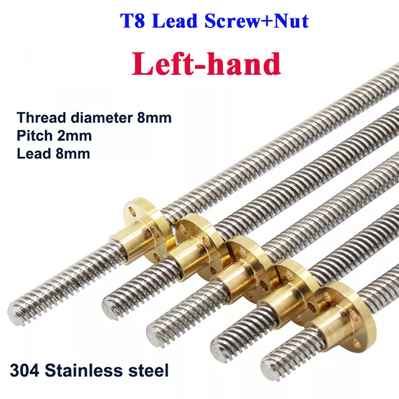 Lead Screw 8Mm - T8 親ネジ左ネジリード 2 ミリメートル 8 ミリメートル親ネジ台形ロッド真鍮ナット付き