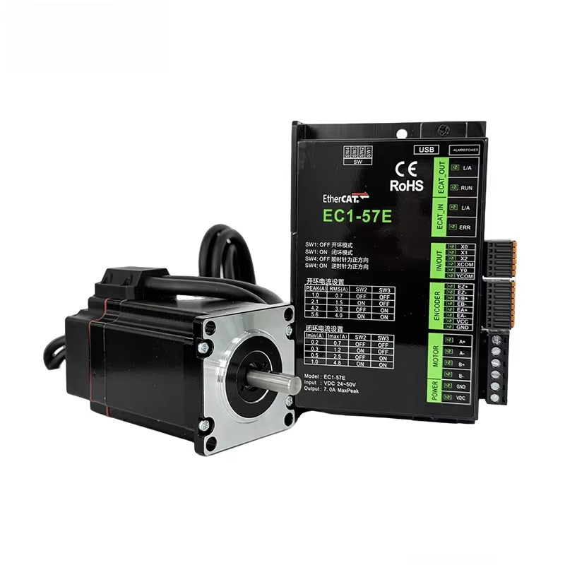 Nema23 Stepper - 1.2/1.9/2.1/3N.mの高トルク、4A、NEMA23規格、57型ハイブリッドクローズドループステッピングモーター、レーザー切断装置用EtherCATドライバー。