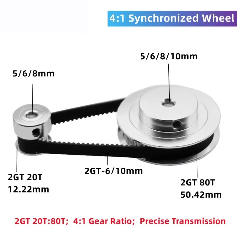 Gt2 Belt - Kufan-タイミングベルトプーリーキット,4:1,gt2 80:20歯,1:4比率,3Dプリンターアクセサリー,幅6/10mm,bore5/6/8/10mm