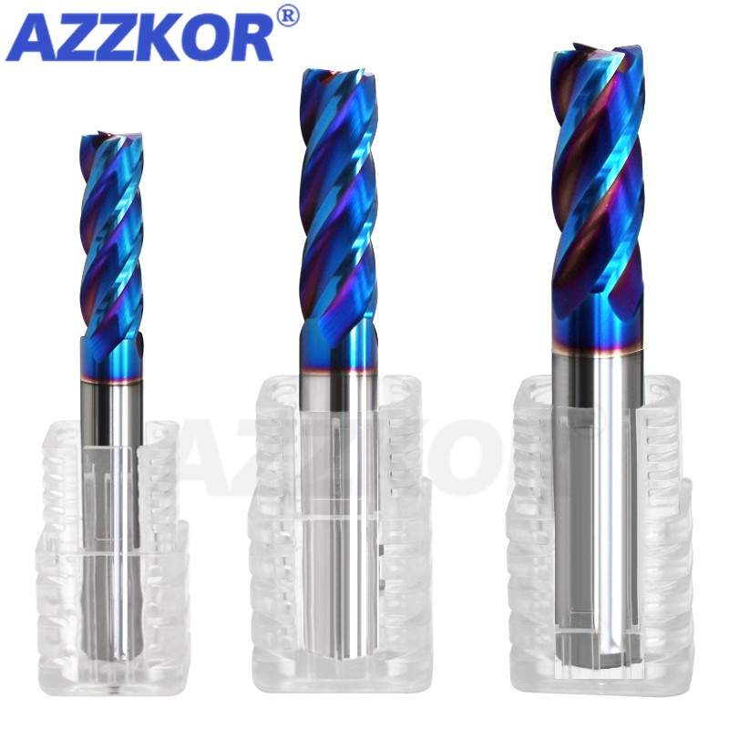 End Mill Set - 合金コーティングタングステン鋼フライス,CNCツール,AZZKORエンドミル,カッターキット,HRC70 4F