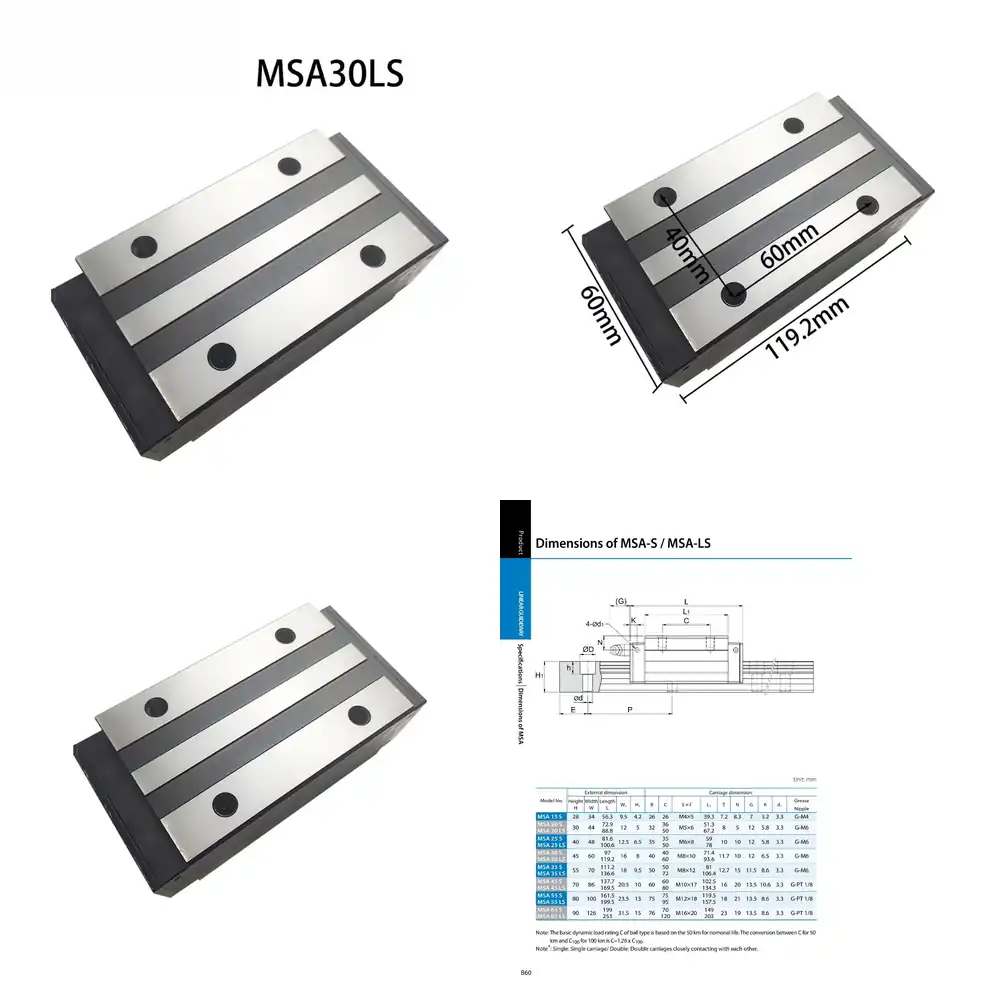 Cnc Router - 台湾PMI MSA30LS MSA30 MSA30LSSSFC用リニアガイドレールスライダーブロック、高精度CNC機械部品（工業用）
