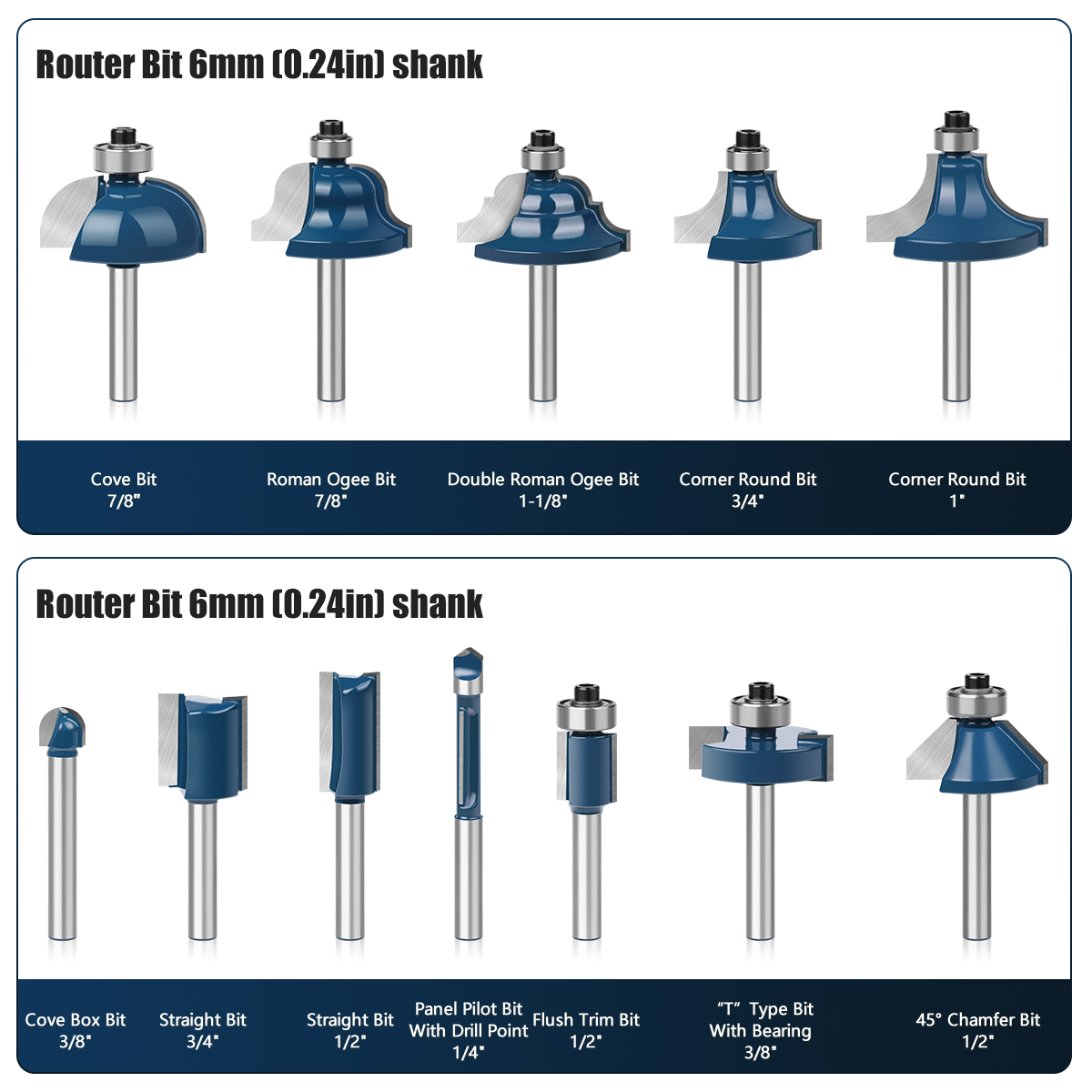 6 ミリメートルシャンクルータービットセットストレート T  - End Mill Set のレビューと価格
