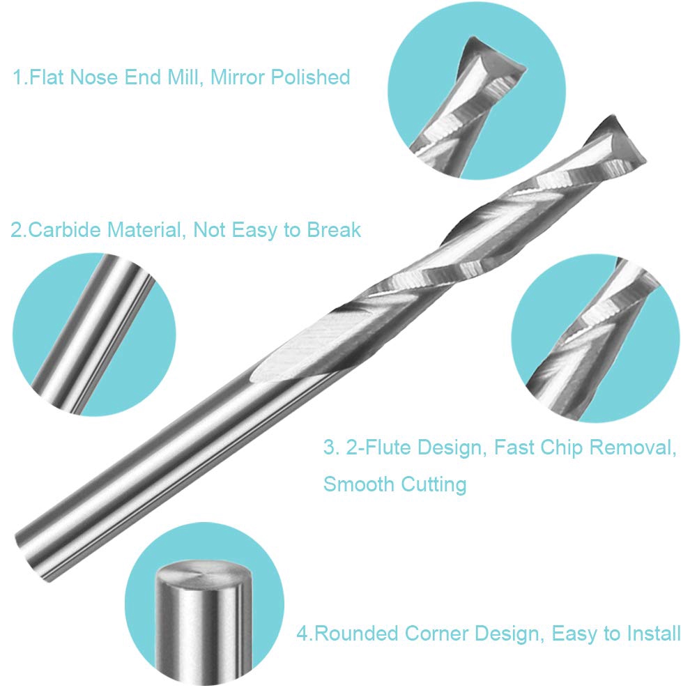 10個入り 3.175 1/8 シャンク 2枚刃 スパイラル - End Mill Set のレビューと価格