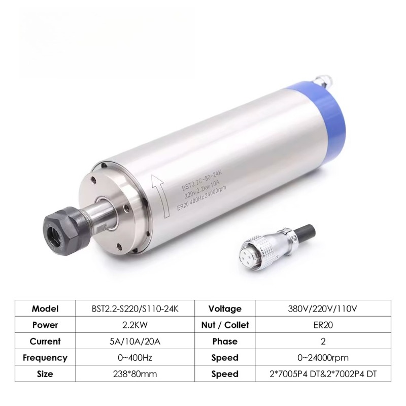 2.2KW ER20 水冷式スピンドルモーター、80×230 - Spindle Motor のレビューと価格