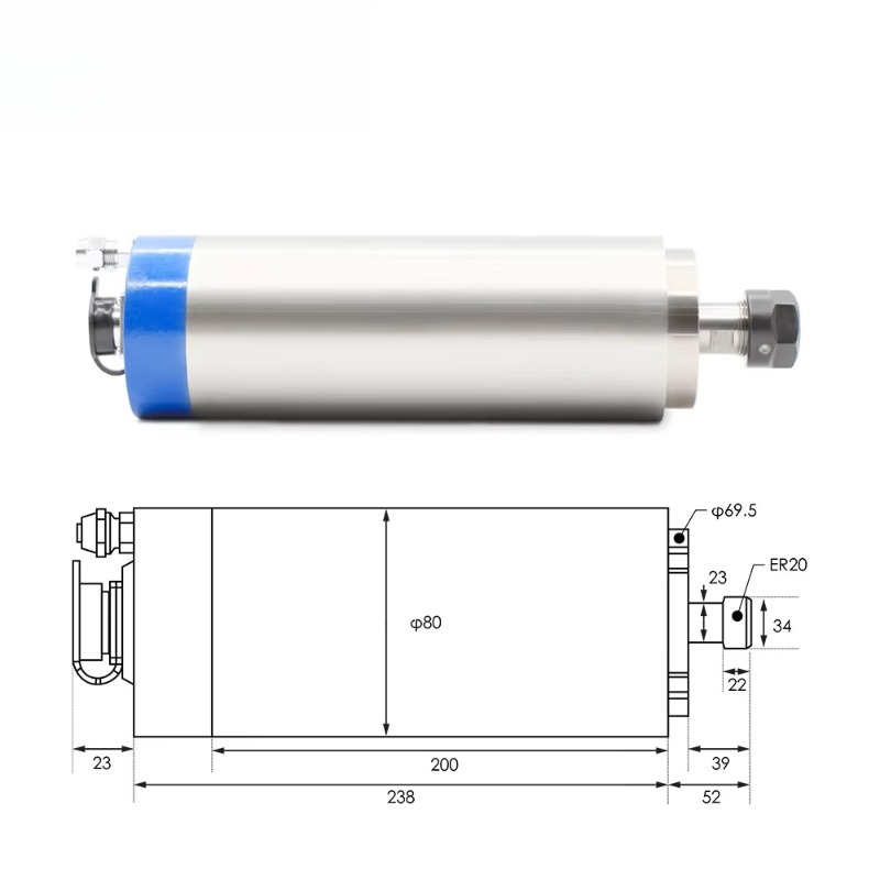 2.2KW ER20 水冷式スピンドルモーター、80×230 - Spindle Motor のレビューと価格