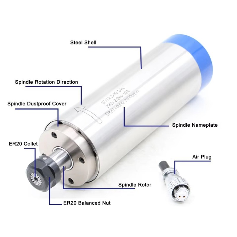 2.2KW ER20 水冷式スピンドルモーター、80×230 - Spindle Motor のレビューと価格