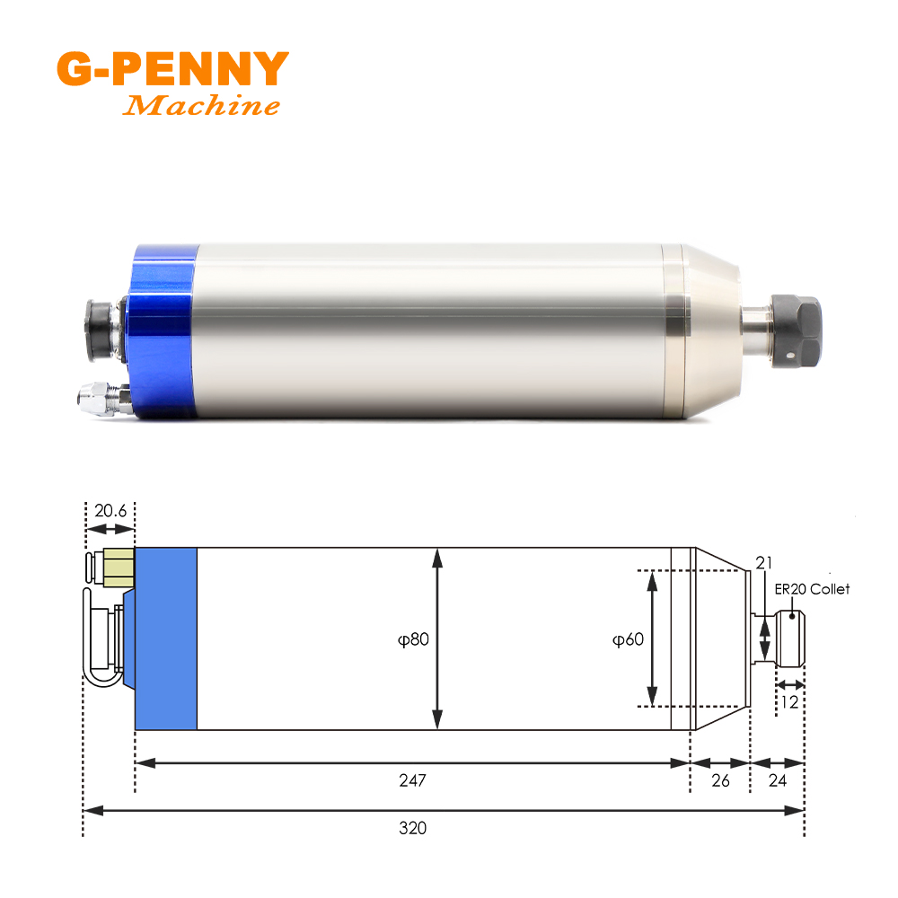 G-PENNY 2.2KW ER20 金属水冷スピンドルモー - Water Cooled Spindle のレビューと価格